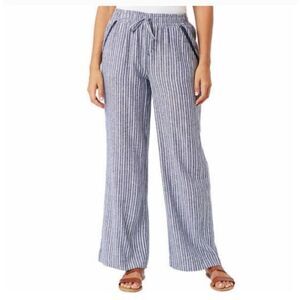 Briggs New York Striped Linen Rayon Wide Leg Pants Blue White Coastal XL NWT